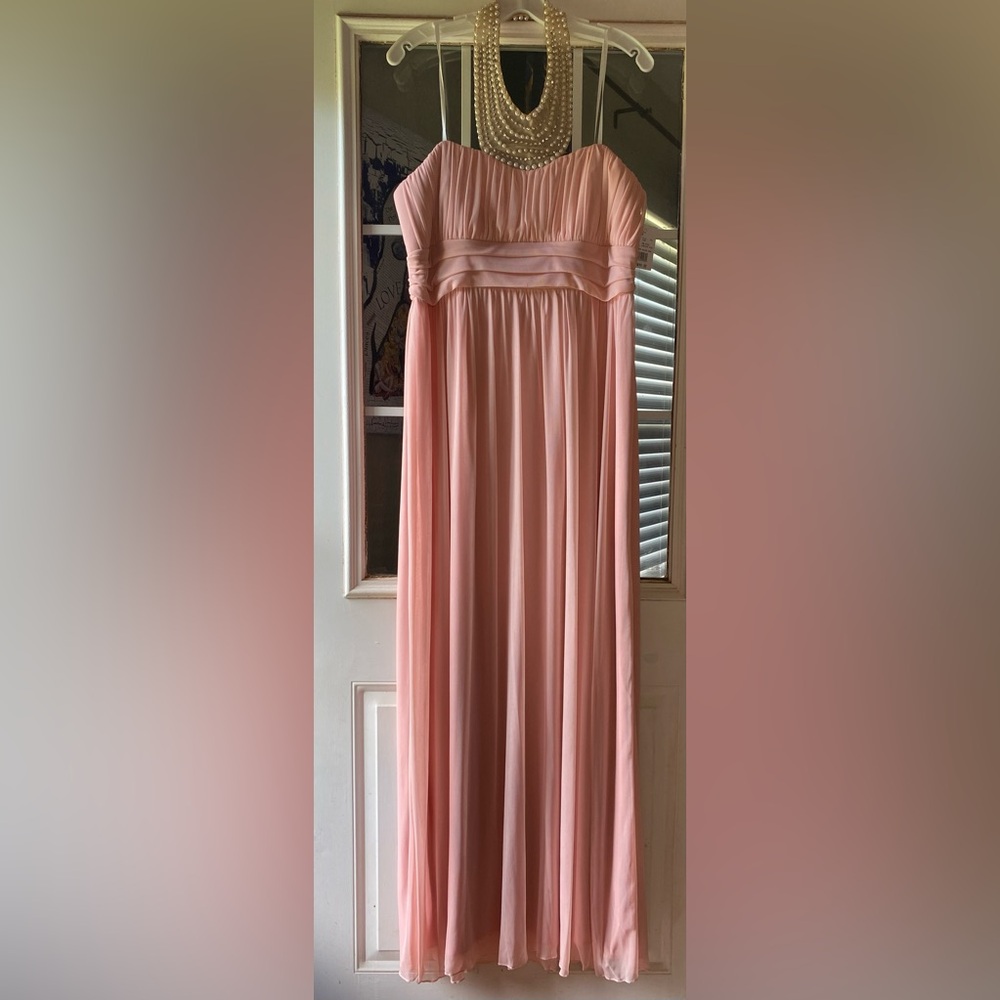 David’s Bridal size 17 pink Pearl mesh halter dress